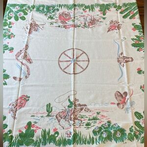 Vintage 1950's Western Motif Startex Cotton Tablecloth